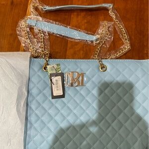 Badgley Mischka Light Blue Quilted Shoulder Bag